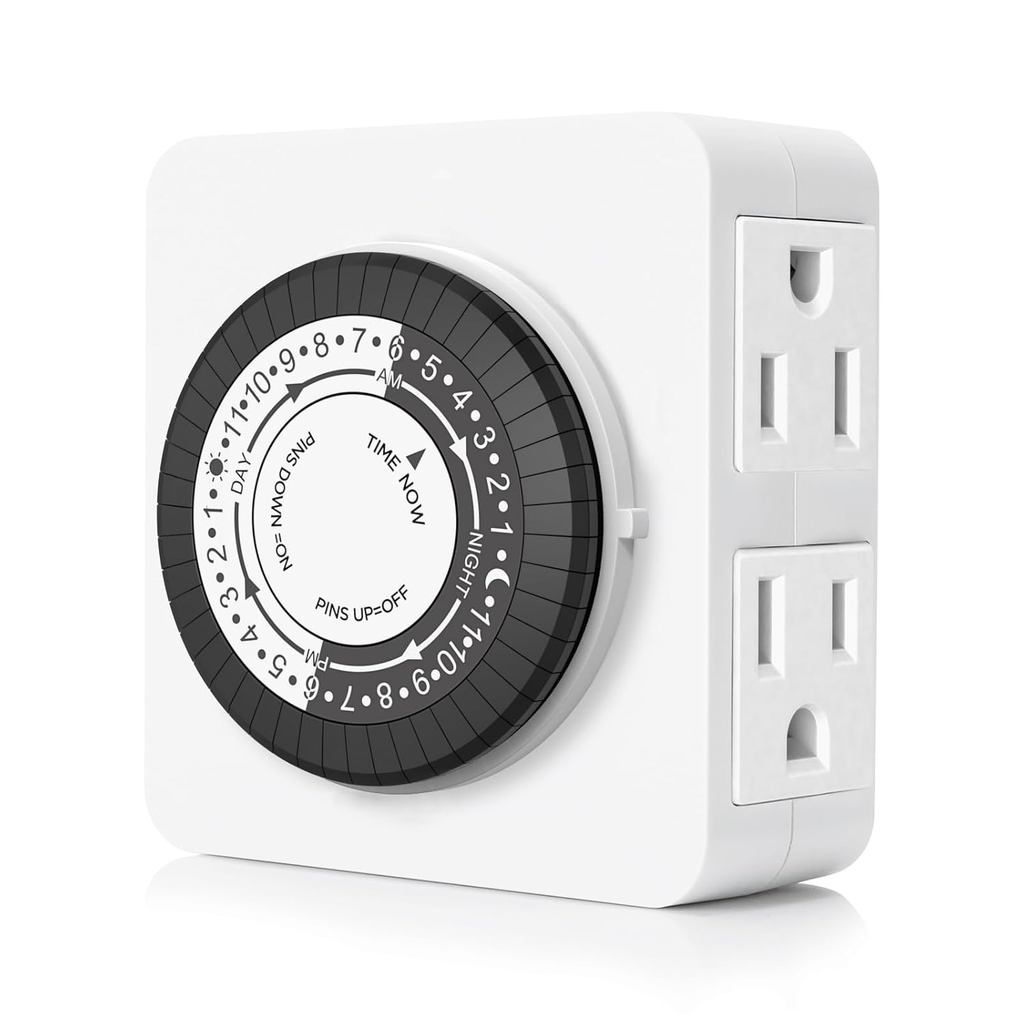 G-ELEK Timers for Electrical Outlets Indoor, 24-Hour Dual Outlet Timer ...