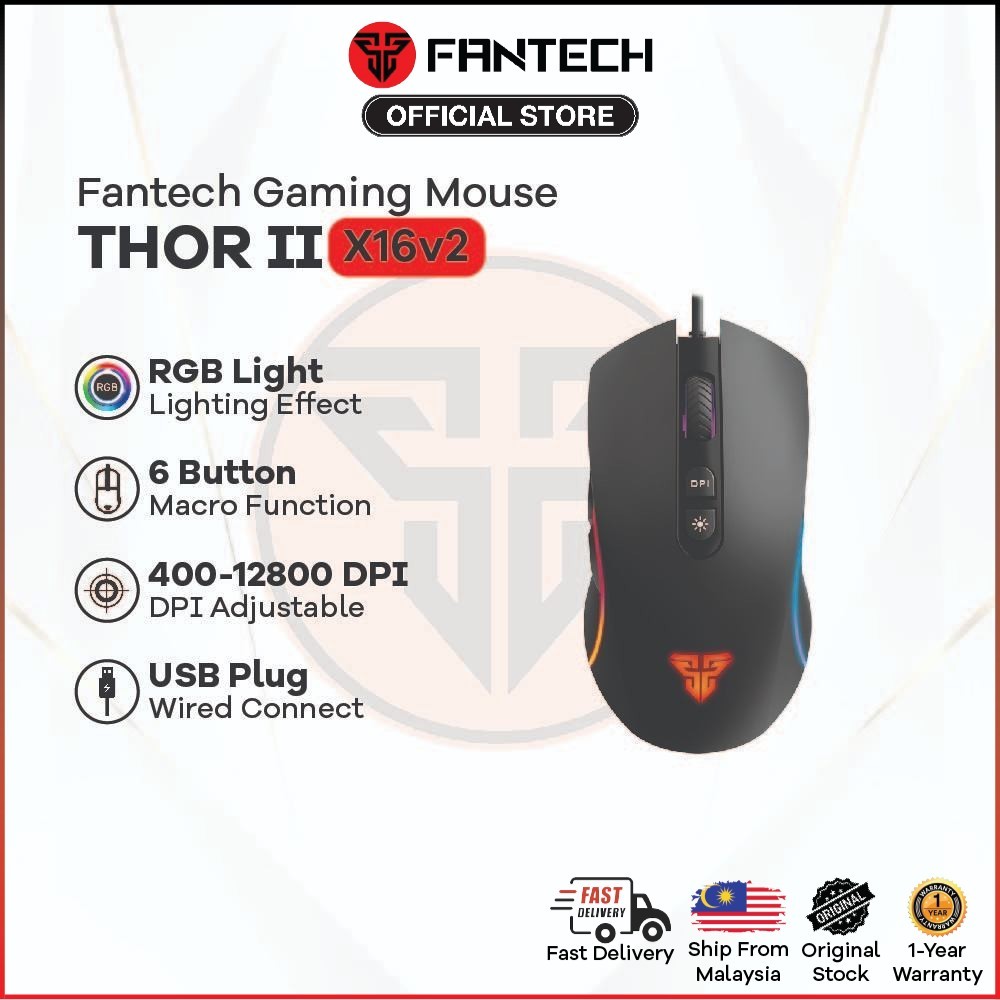 Fantech Thor II X16v2 Macro RGB Gaming Mouse 7 RGB Lighting Effect DPI ...