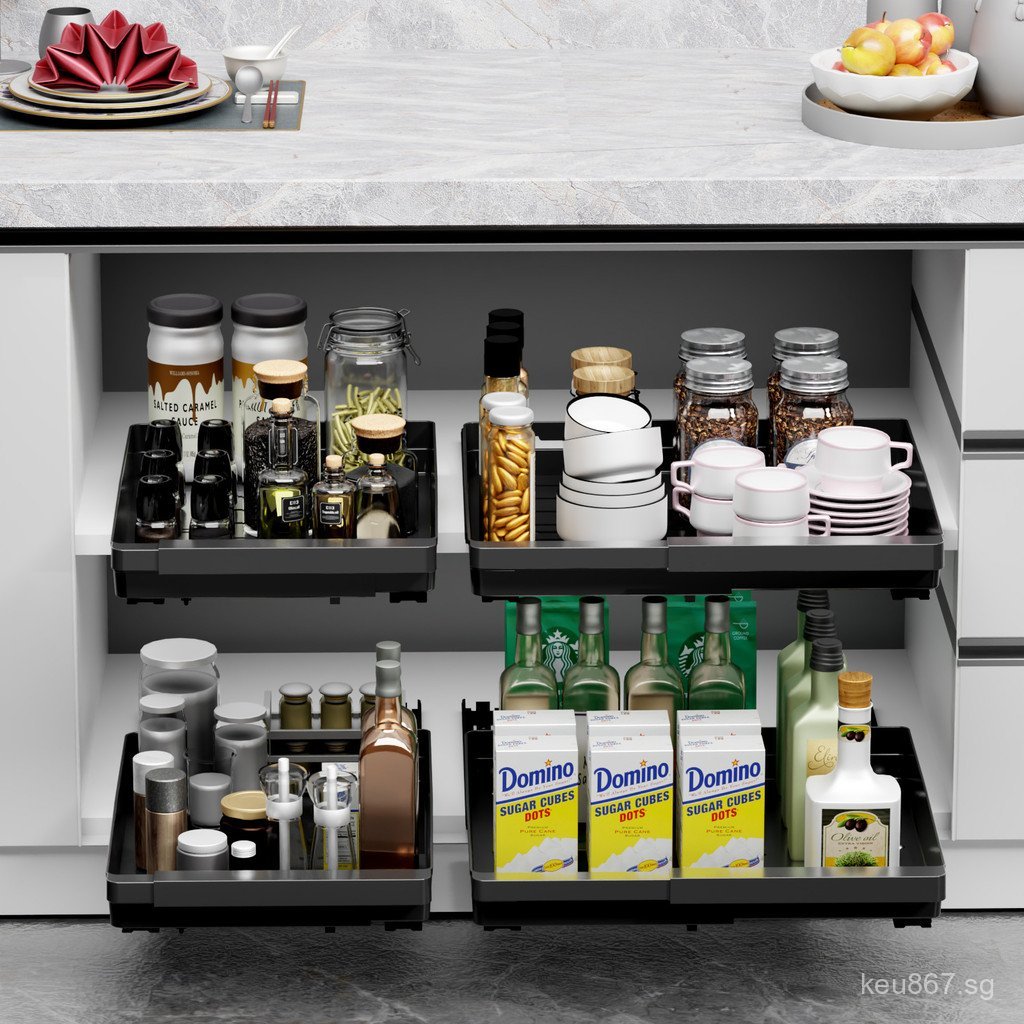 Expandable Storage Rack Under Sink Pull-out Spice Bottle Slide Rail ...