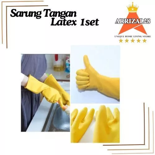 SARUNG TANGAN KARET LATEX KUNING TEBAL 1 SET=SEPASANG KANAN-KIRI