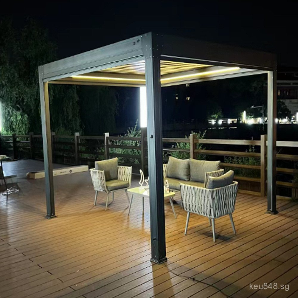 Luxury Outdoor Corner Pavilion with Louvered Roof for Courtyard Garden ...