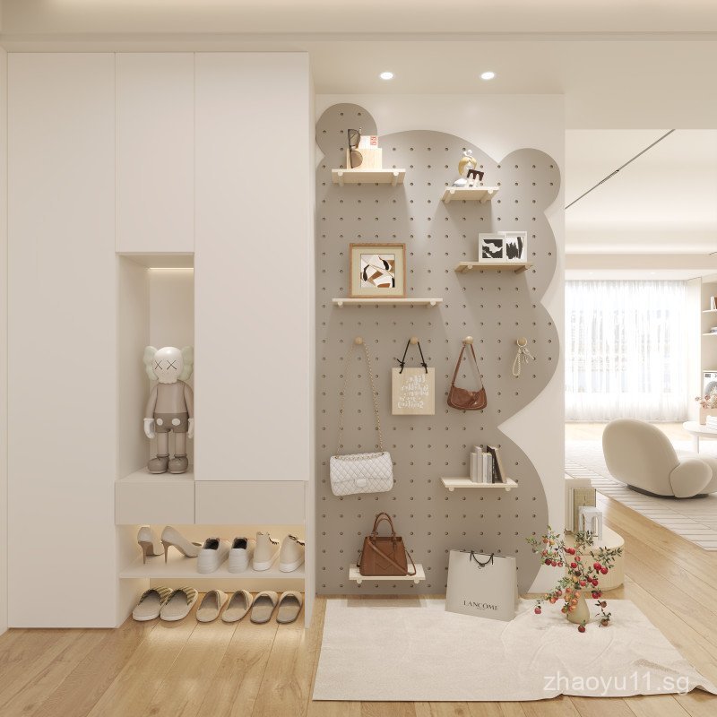 7K Solid Wood Pegboard Entryway Panda Storage Rack No-Drill Accessories ...