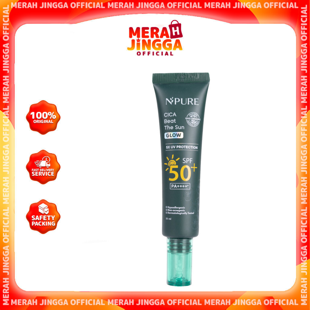 NPURE Sunscreen Cica Beat The Sun Glow SPF 50 PA++++/ Merah Jingga Official