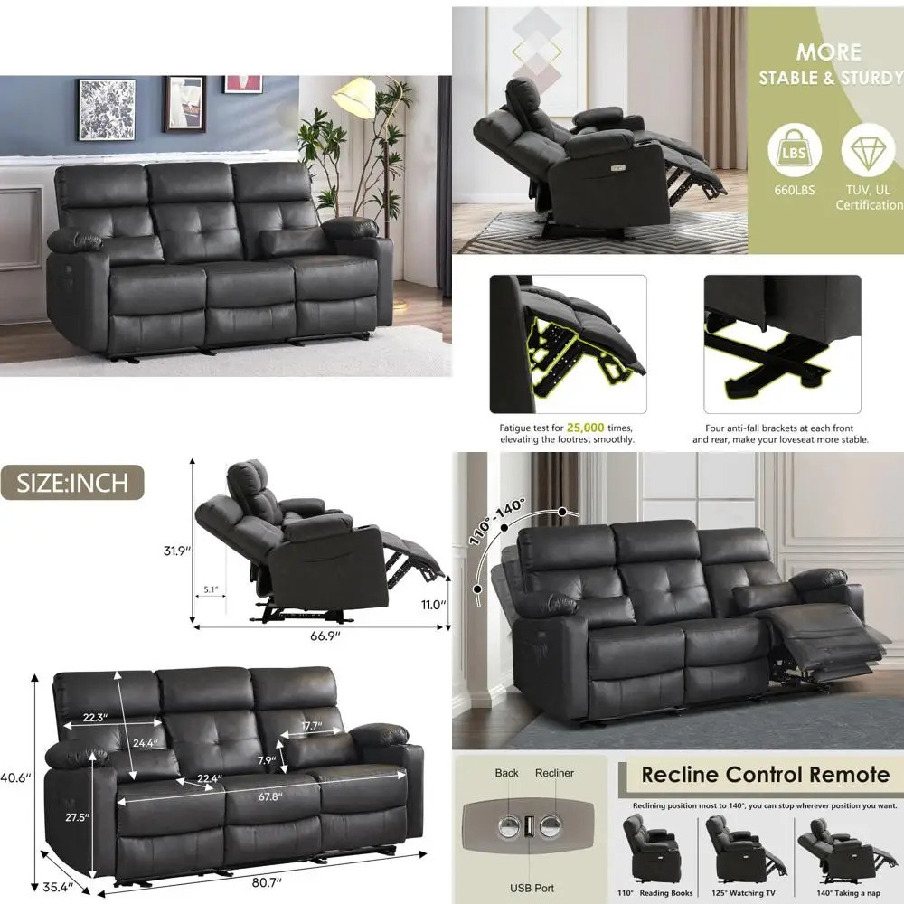 3-seater Electric Reclining Sofa With Heat, Massage, And Extended ...