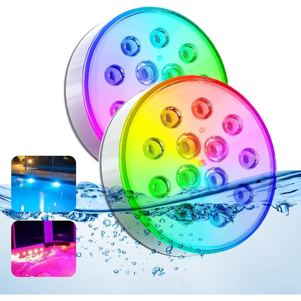 Pool Lights, Upgraded Rechargeable Submersible LED Lights with Remote ...