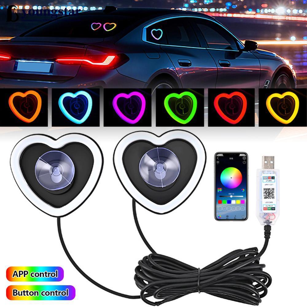 YOUNGSTAR 1/2Pcs Car Window LED Heart-shaped Ambient Light Neon Light ...