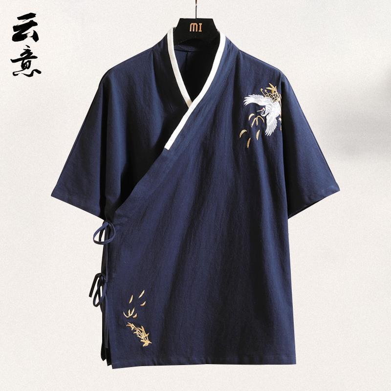 Summer Chinese Style Embroidered Diagonal Short-Sleeved Hanfu Men's ...