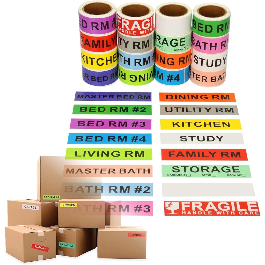 960 Count Home Moving Color Coding Labels - 14 Different Living Spaces ...