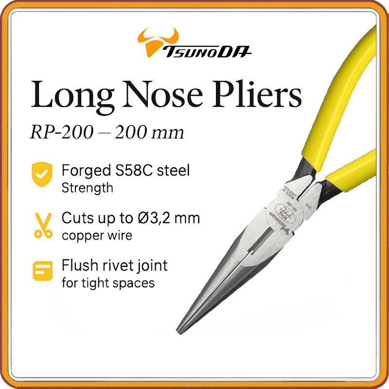 KING TTC Long Nose Pliers 200 mm | Forged S58C Steel, Flush Rivet ...