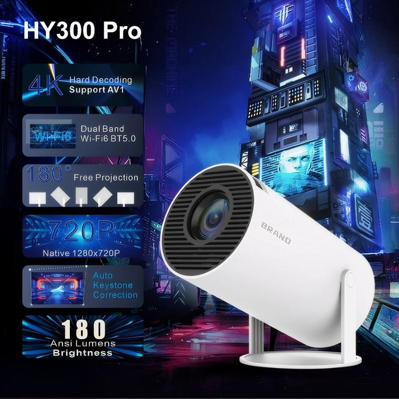 HY300 Pro Android 11.0 Projector 2.4G / 5G WiFi6 Bluetooth-copatible 1280x720P Hoe Theater Video Projector - US Plug