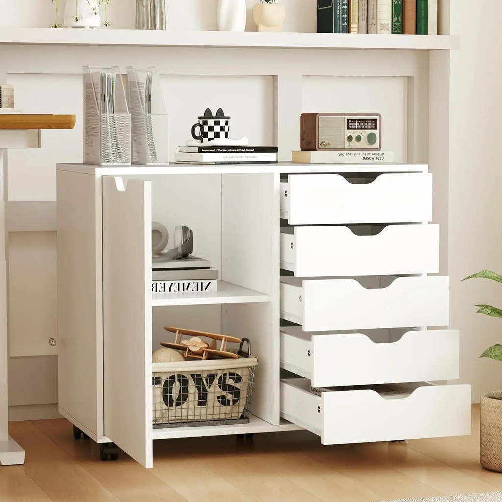 Modern File Cabinet White Lateral Filing Cabinet 5 Drawer With ...