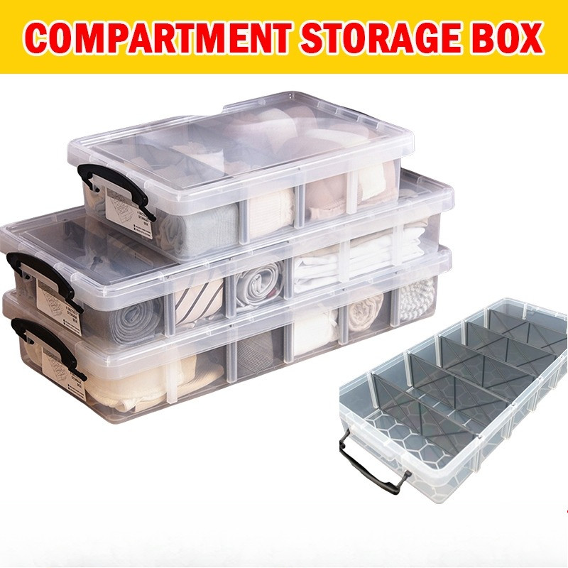 Compartment Storage Box With Lid Transparent/Underbed Large Capacity ...