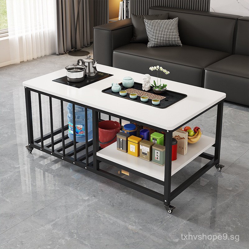 Tea Table with Wheels, Stainless Steel Chinese Style Storage Tea Table ...