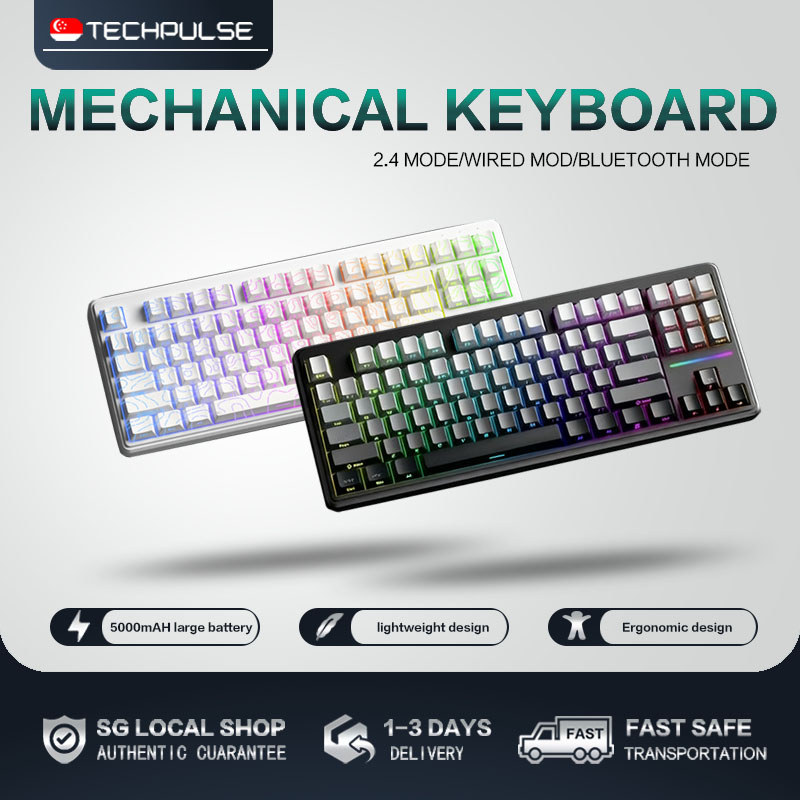 TechPulse Mechanical Keyboard 5000mAH/87 keys RGB/Tri-Mode Wired ...