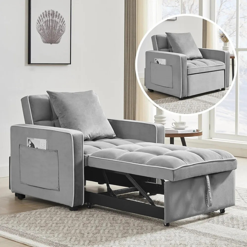 3 In 1 Sleeper Chair Bed,convertible Sofa Bed With Side Pocket ...