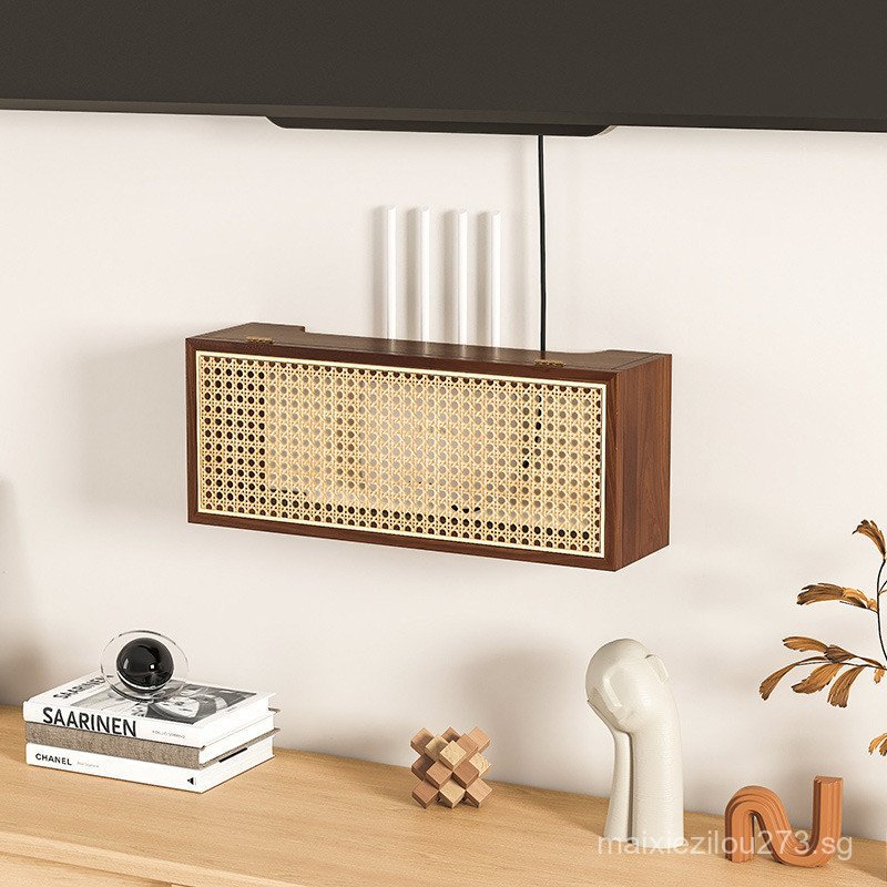 Solid Wood Rattan Weaving wifi Wireless Router Storage Box Wall-Mounted ...