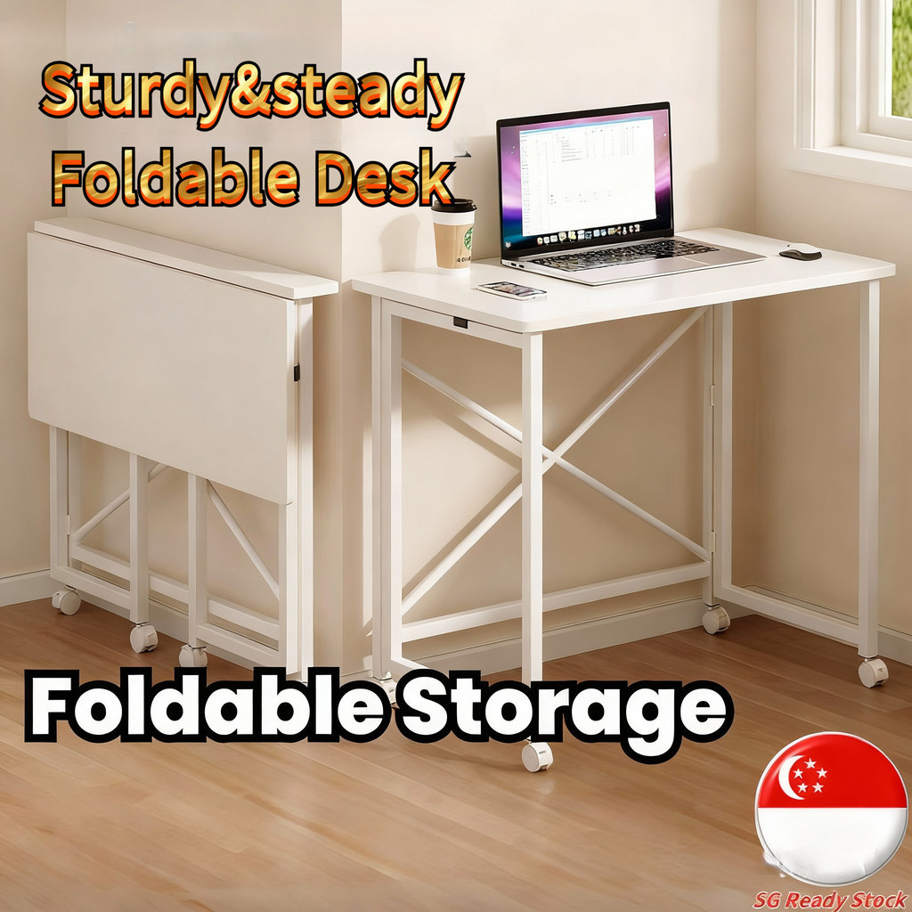 Foldable Desk Table with Lockable Wheels Portable Laptop Computer Study ...