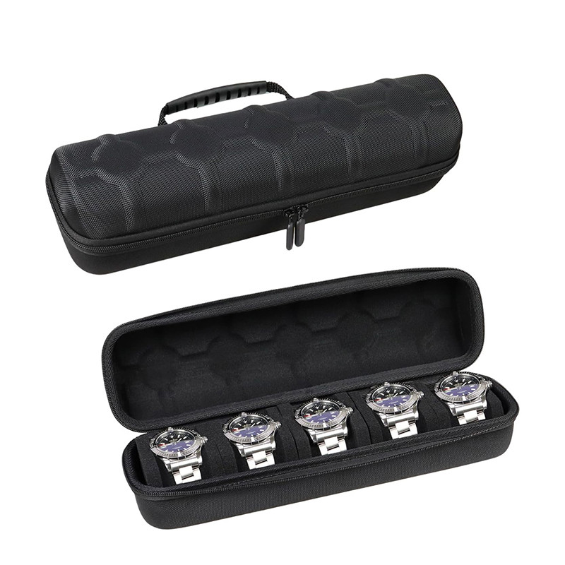 5-Slot Watch Case Hard Shell Travel Organizer With Pillow Insert Watch ...
