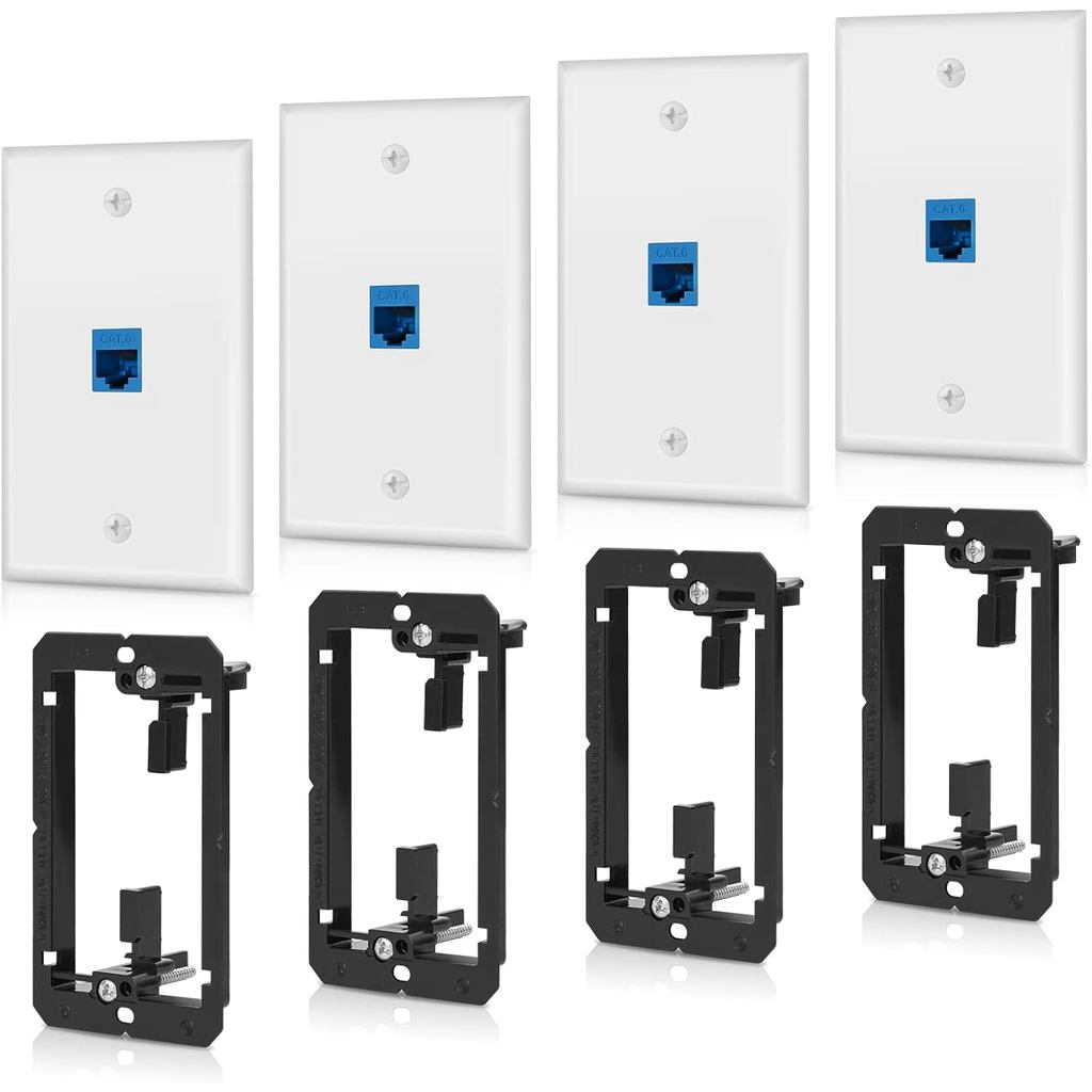 4 Pack Ethernet Wall Plate 1 Port Keystone Jack Blue Cat6 RJ45 Coupler ...