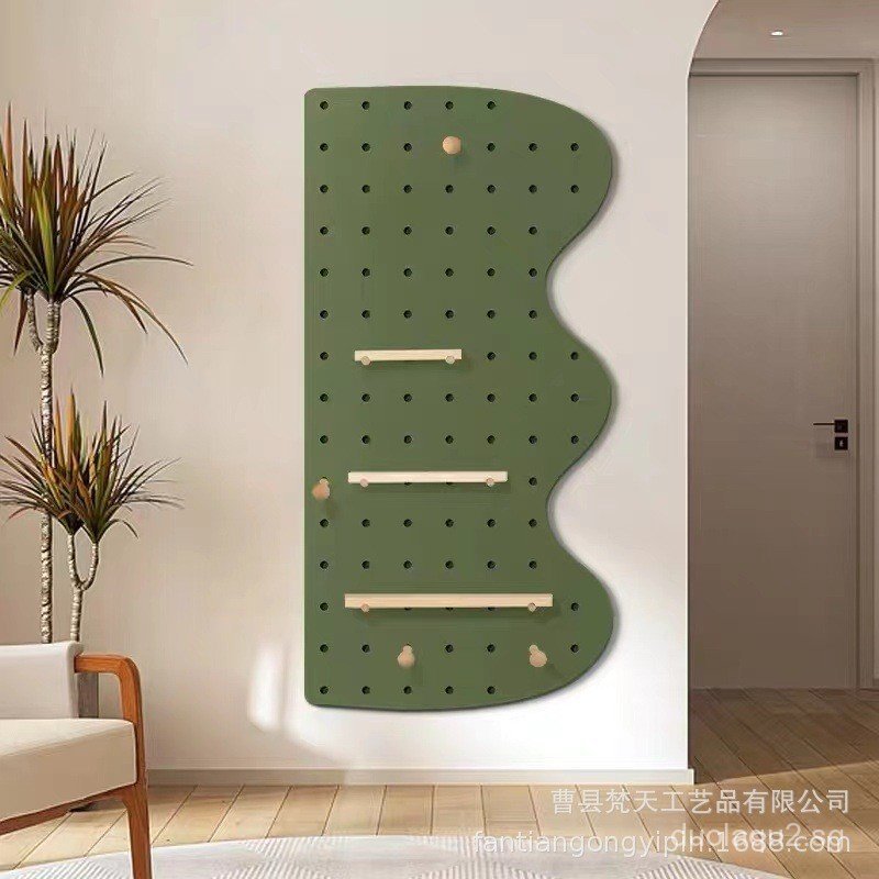 Wave-Shaped Irregular Solid Wood Pegboard Storage Rack Entryway ...