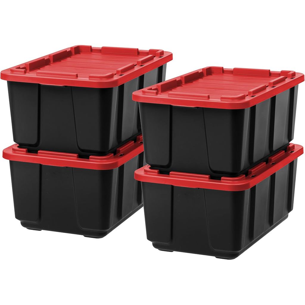 IRIS USA 27 Gallon Heavy Duty Truck Bed Toolbox Storage Tote Bins with ...