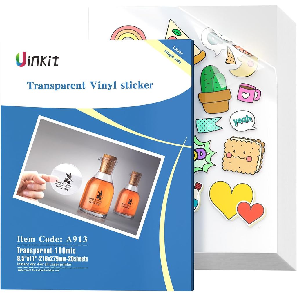 Uinkit Printable Clear Sticker Waterproof Transparency Vinyl Sticker ...