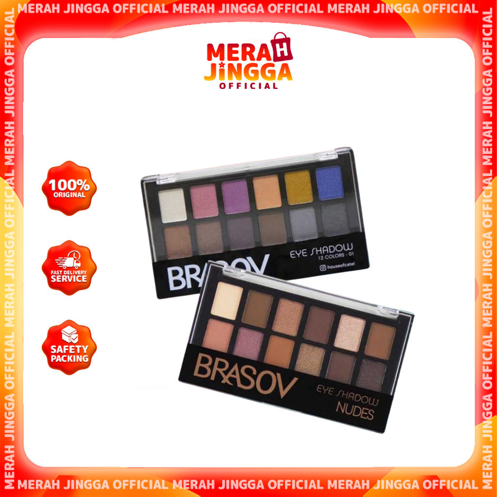 BRASOV Eyeshadow Palette 12 Colors - 01 Perona Mata - 02 Nude - Eye Shadow / Merah Jingga Official