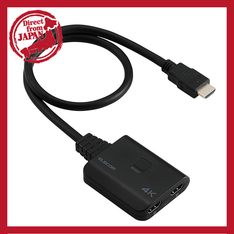 Elecom HDMI Splitter 4K/30Hz 1 Input 2 Outputs with Simultaneous Output ...
