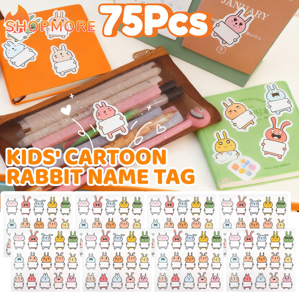 75Pcs Simple Practical Colored Rabbit Student Name Information Label ...