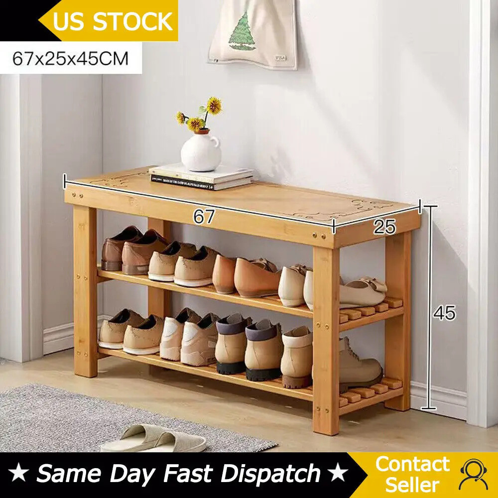 Best Value 3-tier Bamboo Shoe Rack Storage Organizer Seating Footwear ...