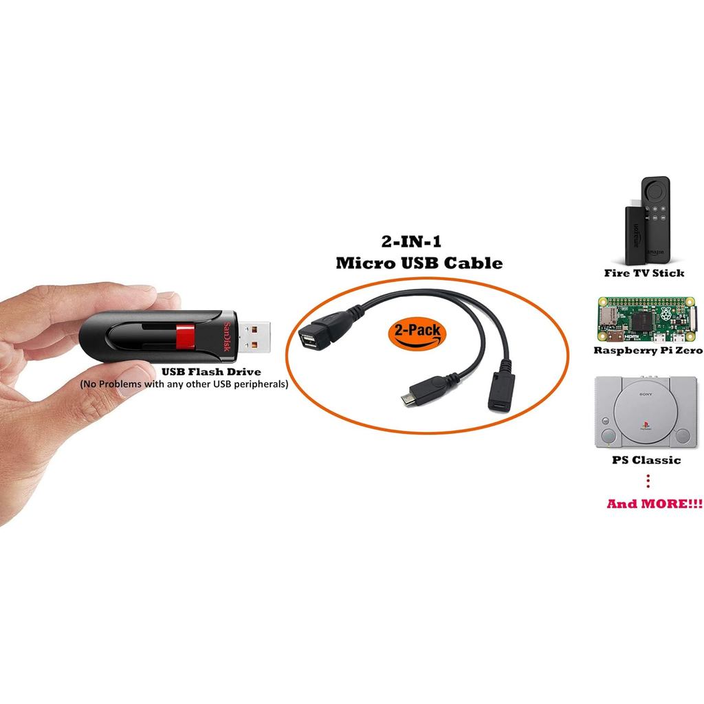 AuviPal 2-in-1 Micro USB to USB Adapter (OTG Cable + Power Cable) for ...