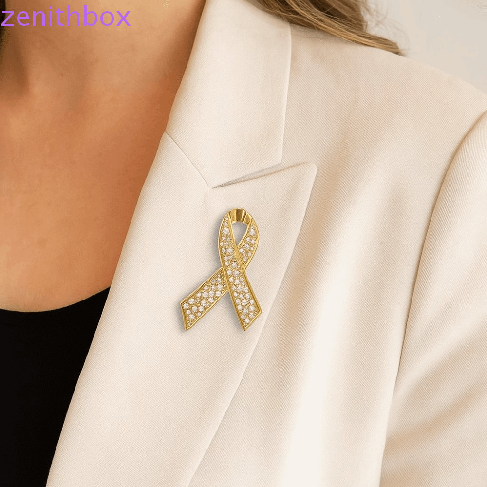 ZENITHBOX Black Ribbon Pin, Rhinestone Crystal Awareness Funeral Ribbon ...