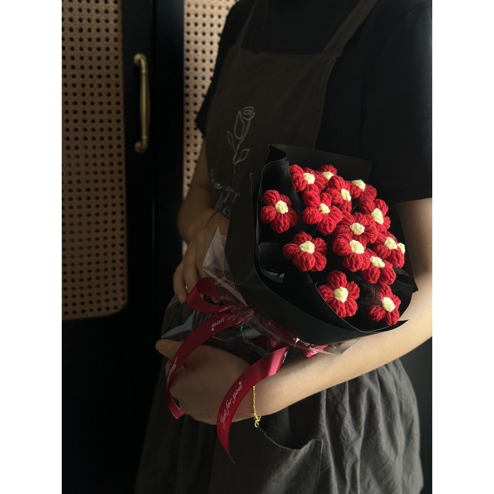 graduation bouquet wedding props Handmade Wool Knitted Sunflower Rose ...