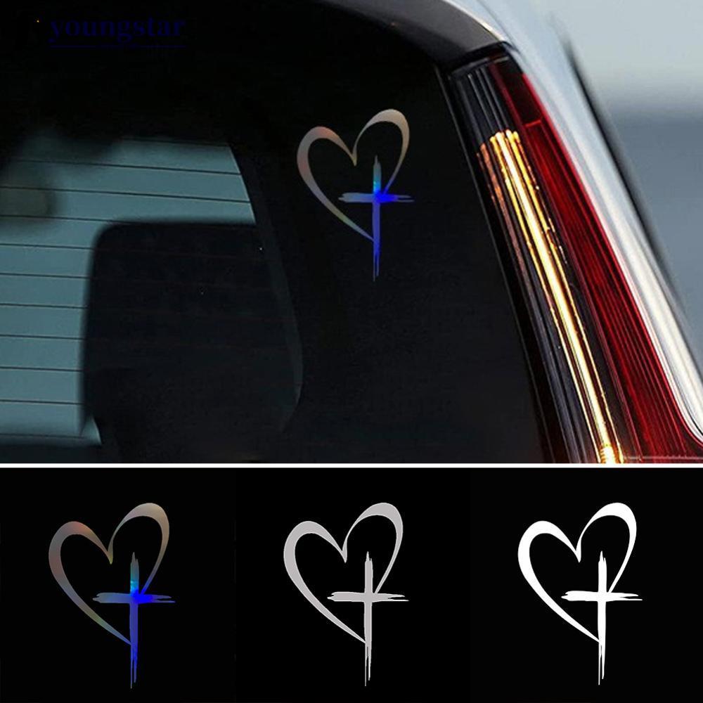 YOUNGSTAR Car Reflection Sticker Heart Cross Design Waterproof ...