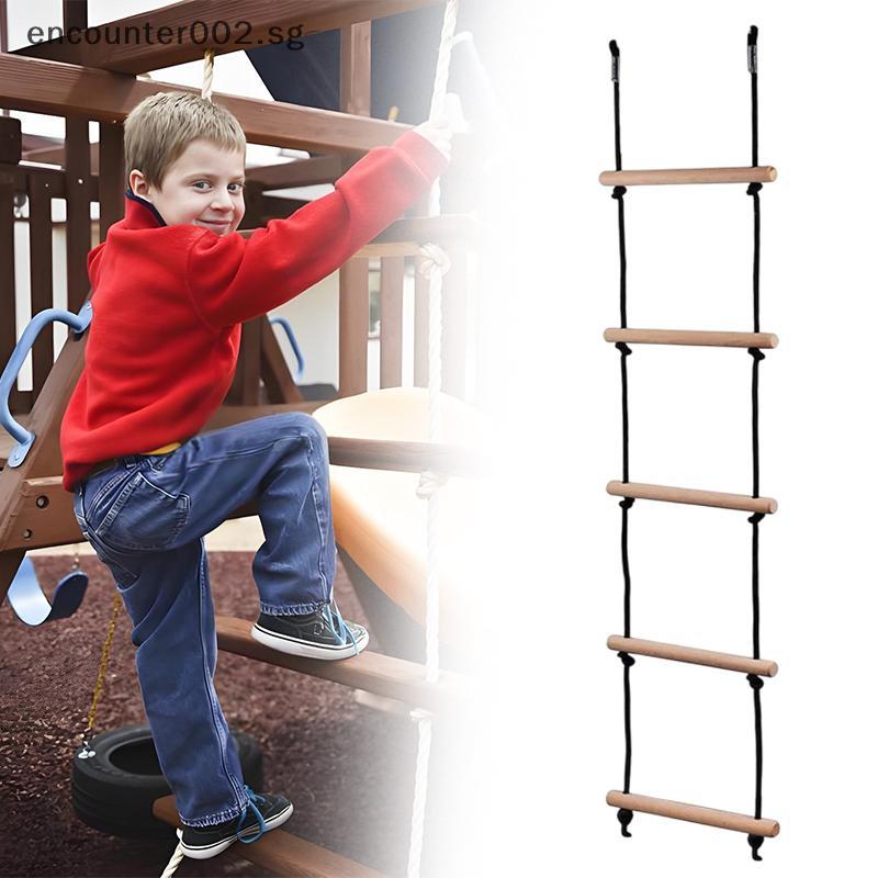 [ER] Rope Ladder 5.6ft 5 Steps 220lbs Bearing Wooden Kids Climbing Rope ...