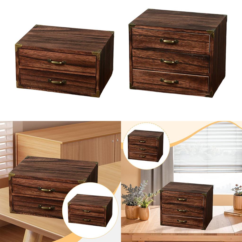 [xdnblun] Wooden Desktop Organizer Makeup Box Drawers Decorative Retro ...