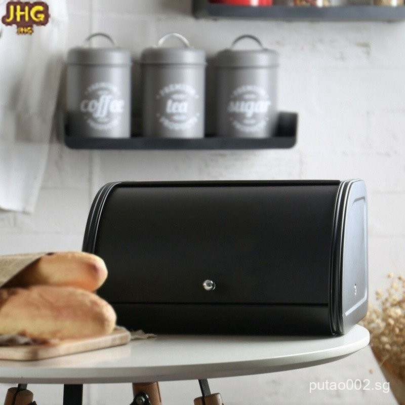 Metal Bread Box Bin kitchen Storage Containers with Roll Top Lid ...