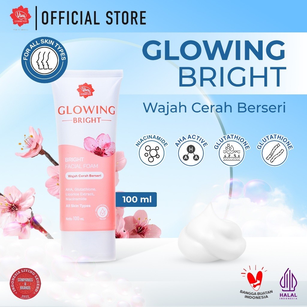 Viva BRIGHT Facial Foam with Niacinamide, AHA, BHA, Glutathione, & Collagen / Merah Jingga Official - Gambar 3