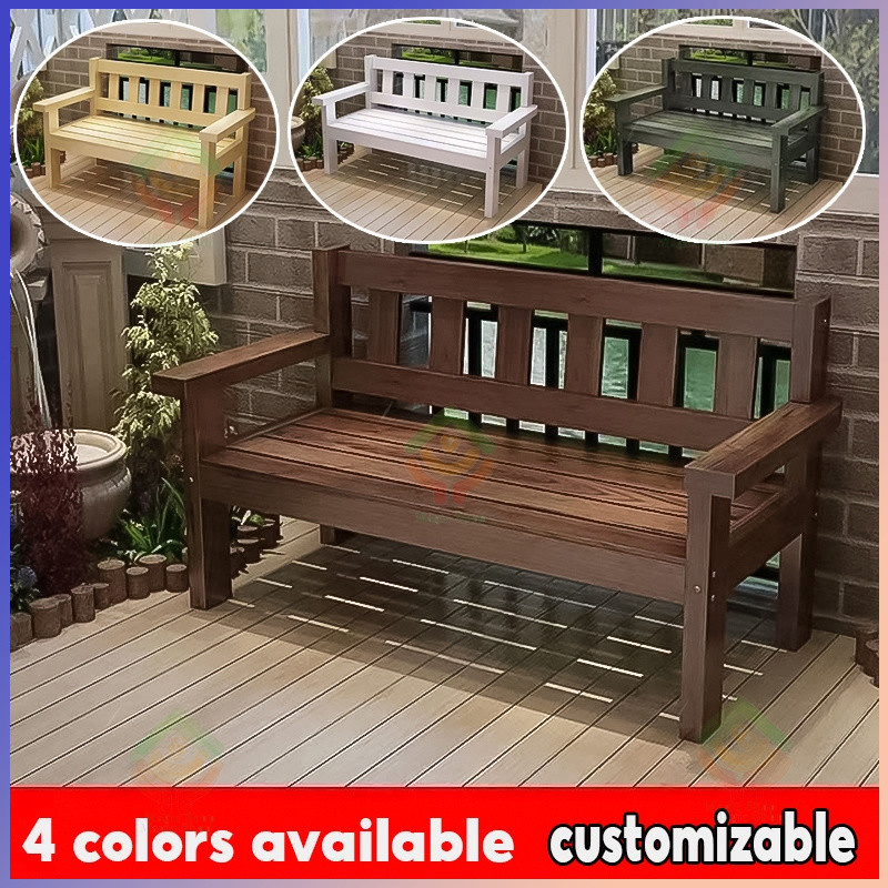 Solid wood bench balcony leisure backrest chair sofa chair triple chair ...