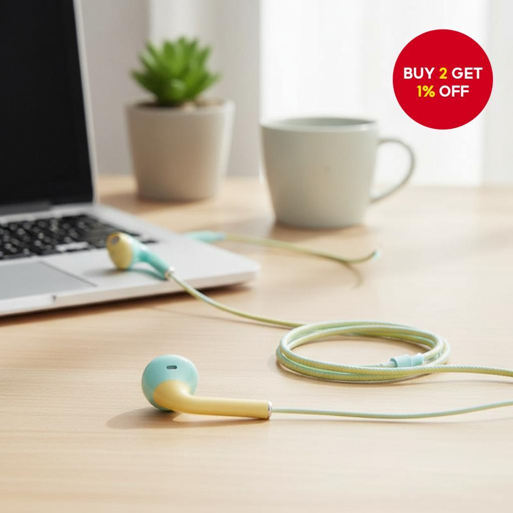 Macaron U24 Music Wired Earphones 3.5mm Stereo Wire-Controlled Headset ...