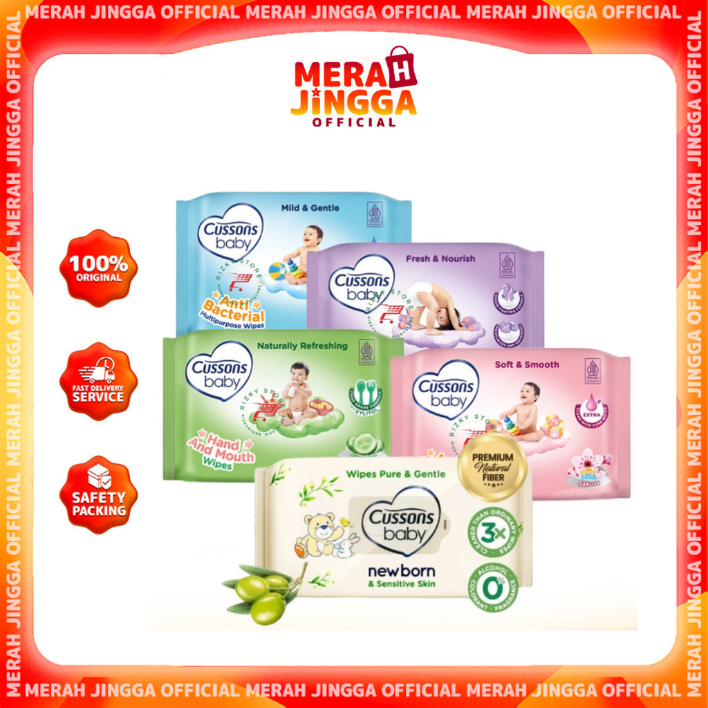 Cussons Baby Wipes - Tisu Basah Bayi - Ganti Popok 45's / Merah jingga Official