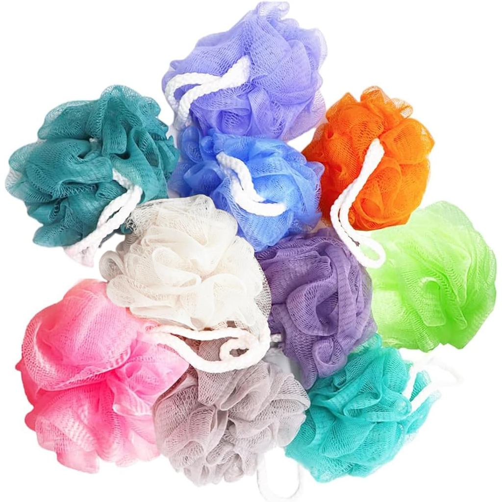 10 Pack of Bath Loofah Shower,Small Size Sponge Pouf Body Scrubber ...