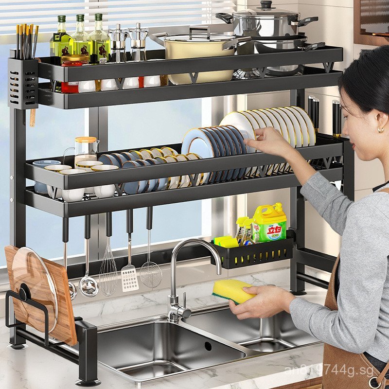 Over-the-Counter Kitchen Countertop Draining Rack Multi-Functional Dish ...