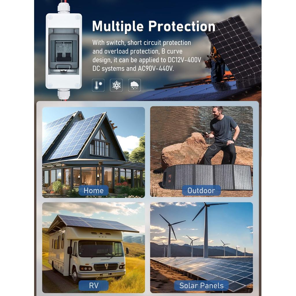 DIHOOL Solar Panel Disconnect Switch with IP65 Din Box, 30 Amp Dual ...