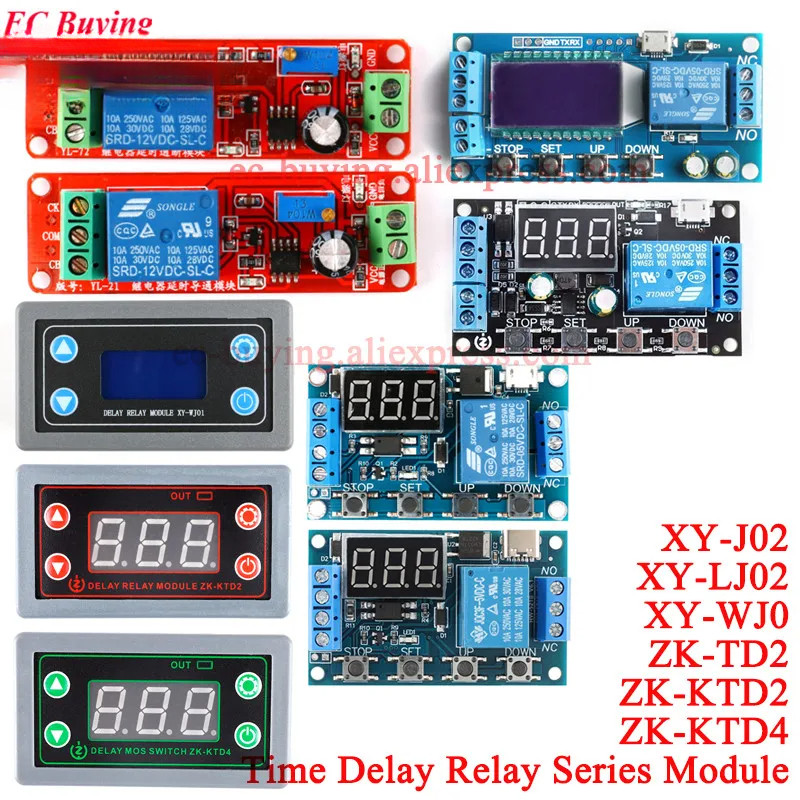 2er-Pack XY-LJ02 Zeitrelais 5V/12V/24V – 0,01s-9999min, Einstellbarer Aus-Zyklus, Not-Stopp-Taste – Für Automatisierung