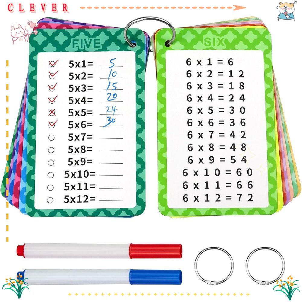 CLEVERHD 13 Pcs Multiplication Flashcards, and 2 Rings with 2 Dry Erase ...