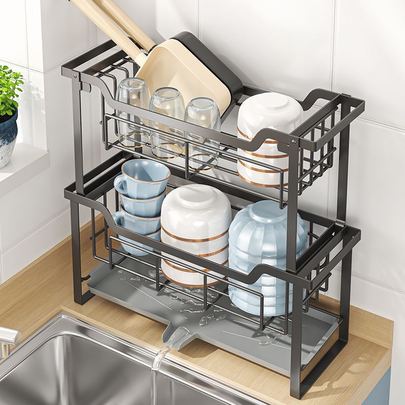 Kitchen Dish Rack Narrow Double Layer Draining Dish Rack Carbon Steel ...