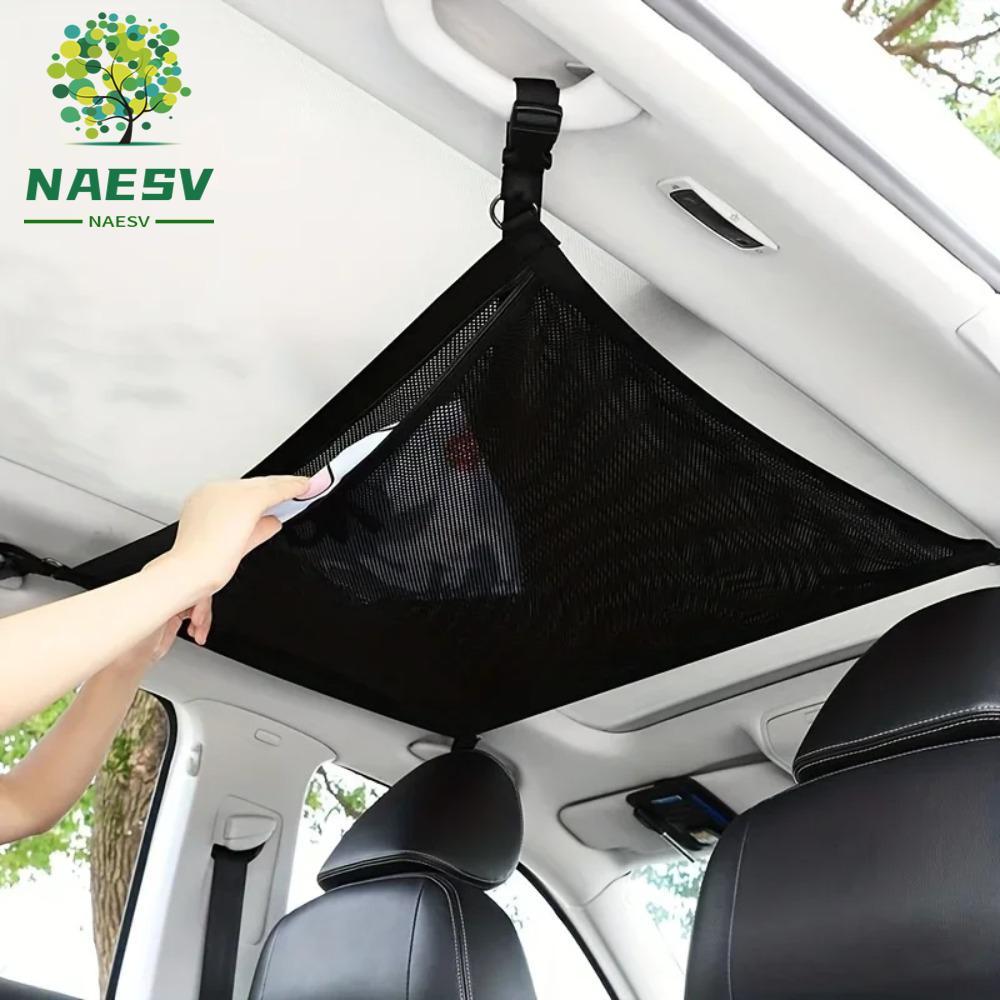 NAESV Car Ceiling Storage Net, Zippered Space-saving Car Roof Storage ...