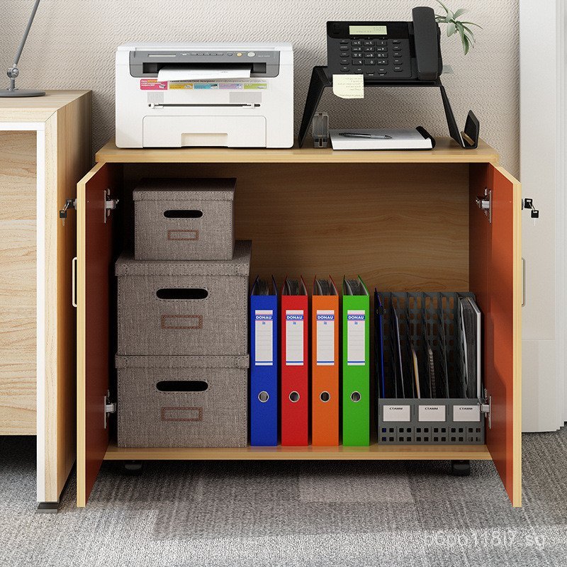 Low Cabinet Floor Cabinet Desk Side File Cabinet with Lock Double Door ...