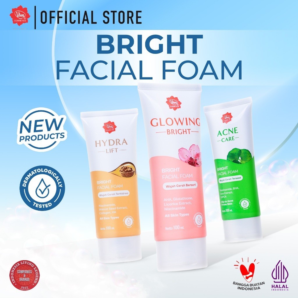 Viva BRIGHT Facial Foam with Niacinamide, AHA, BHA, Glutathione, & Collagen / Merah Jingga Official - Gambar 2